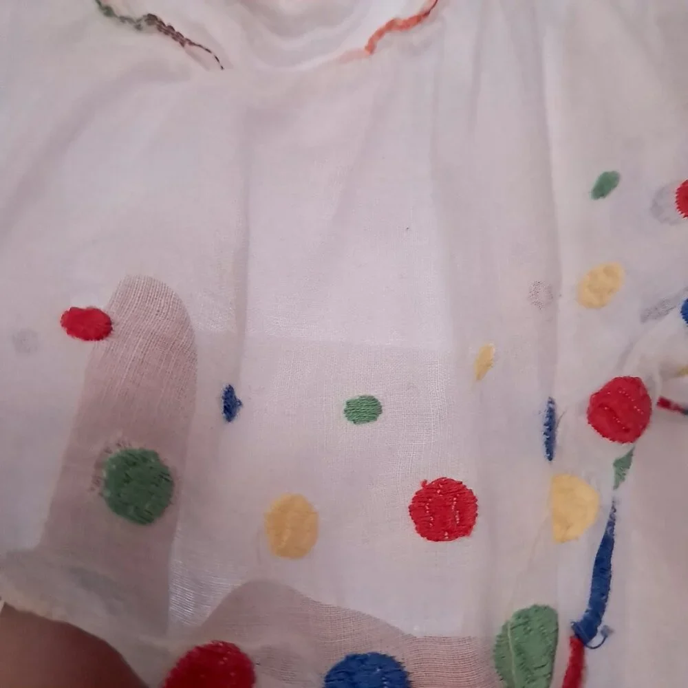 Vintage kitchen cafe curtains polka dots rainbow‎ primary colors white whimsy